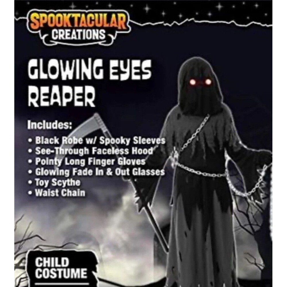 GLOWING EYES REAPER Costume CHILD X-LARGE XL Halloween Spooktacular NIP